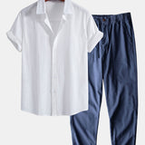 Linen Cotton Shirt & Straight Leg Linen Cotton Blend Pants Set