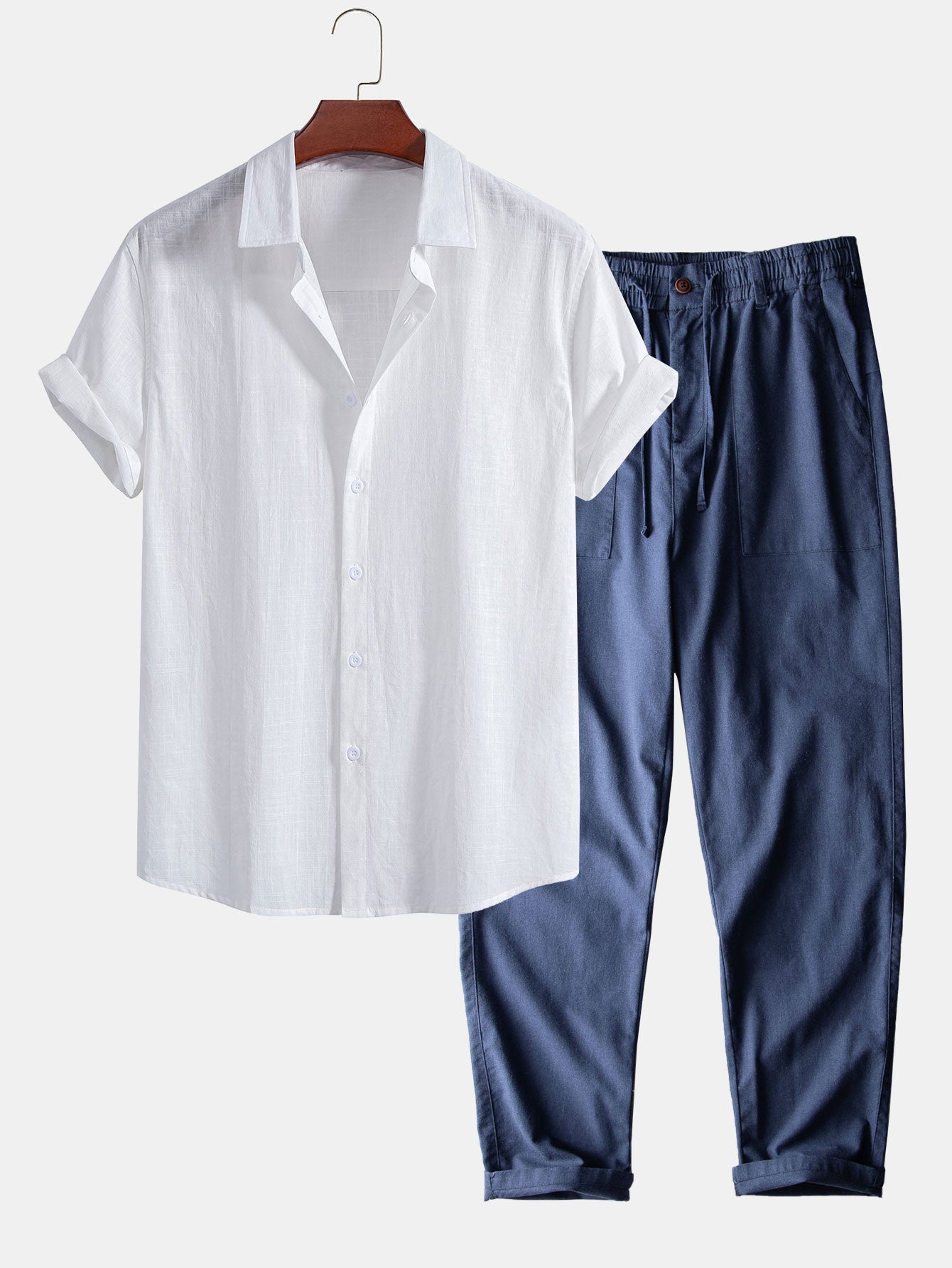 Linen Cotton Shirt & Straight Leg Linen Cotton Blend Pants Set