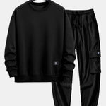 Geometric Striped Sweatshirt & Drawstring Corduroy Cargo Jogger Pants Set