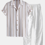 Striped Mesh Cuban Shirt & Straight Leg Linen Pants Set