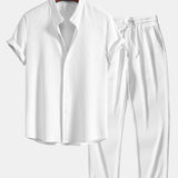 Muscle Fit Ribbed Stand Collar Shirt & Straight Leg Ribbed Pants Set