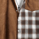 Corduroy Plaid Patchwork Shirt with Pocket