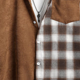 Corduroy Plaid Patchwork Shirt with Pocket