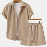 Rhombus Geometry Jacquard Shirt & Drawstring Shorts Set