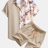 Floral Patchwork Print Shirt & Swim Shorts Set
