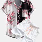 Two Tone Rose Print Shirt & Swim Shorts Set