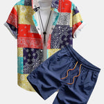 Color Block Paisley Print Shirt & Swim Shorts Set