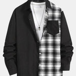 Corduroy Plaid Patchwork Shirt with Pocket
