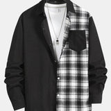 Corduroy Plaid Patchwork Shirt with Pocket