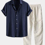 Geometric Jacquard Shirt & Straight Leg Linen Pants Set