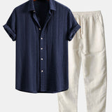 Geometric Jacquard Shirt & Straight Leg Linen Pants Set
