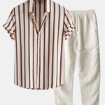 Stripe Waffle Shirt & Straight Leg Linen Pants Set