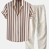 Stripe Waffle Shirt & Straight Leg Linen Pants Set