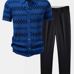 Geometric Knitted Shirt & Slim Fit Tapered Trousers Set