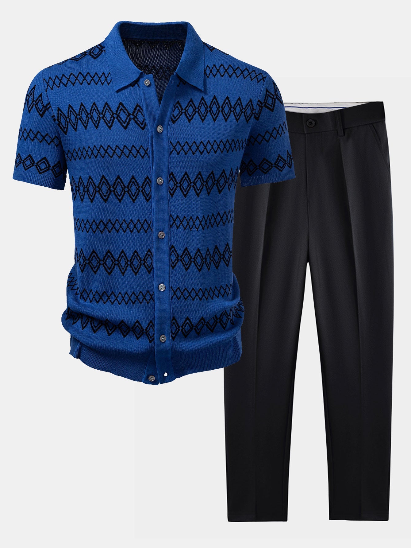 Geometric Knitted Shirt & Slim Fit Tapered Trousers Set