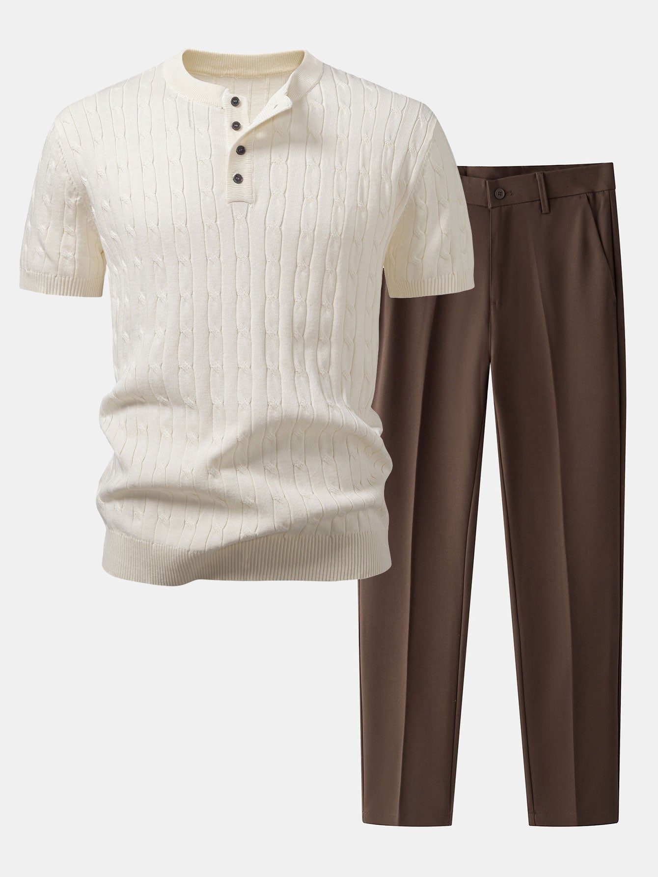 Twist Knitted Henley Shirt & Slim Fit Tapered Trousers Set