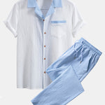 Textured Contrast Cuban Shirt & Straight Leg Pants Set