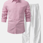 Seersucker Striped Shirt & Straight Leg Linen Pants Set