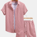 Twist Geometry Jacquard Shirt & Drawstring Shorts Set