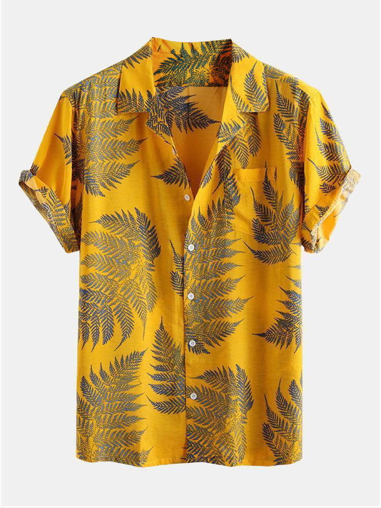 Tropical Plants Print Shirts & Swim Shorts Set