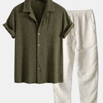 Animal Texture Terry Cuban Shirt & Straight Leg Linen Pants Set