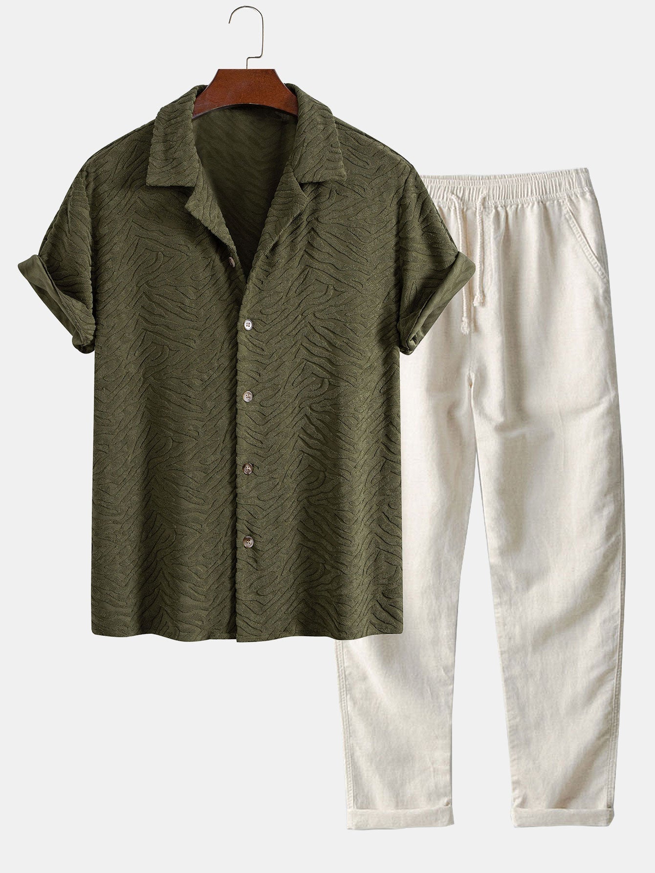 Animal Texture Terry Cuban Shirt & Straight Leg Linen Pants Set