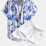 Oriental Ink Bamboo Print Shirt & Swim Shorts Set
