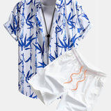 Oriental Ink Bamboo Print Shirt & Swim Shorts Set