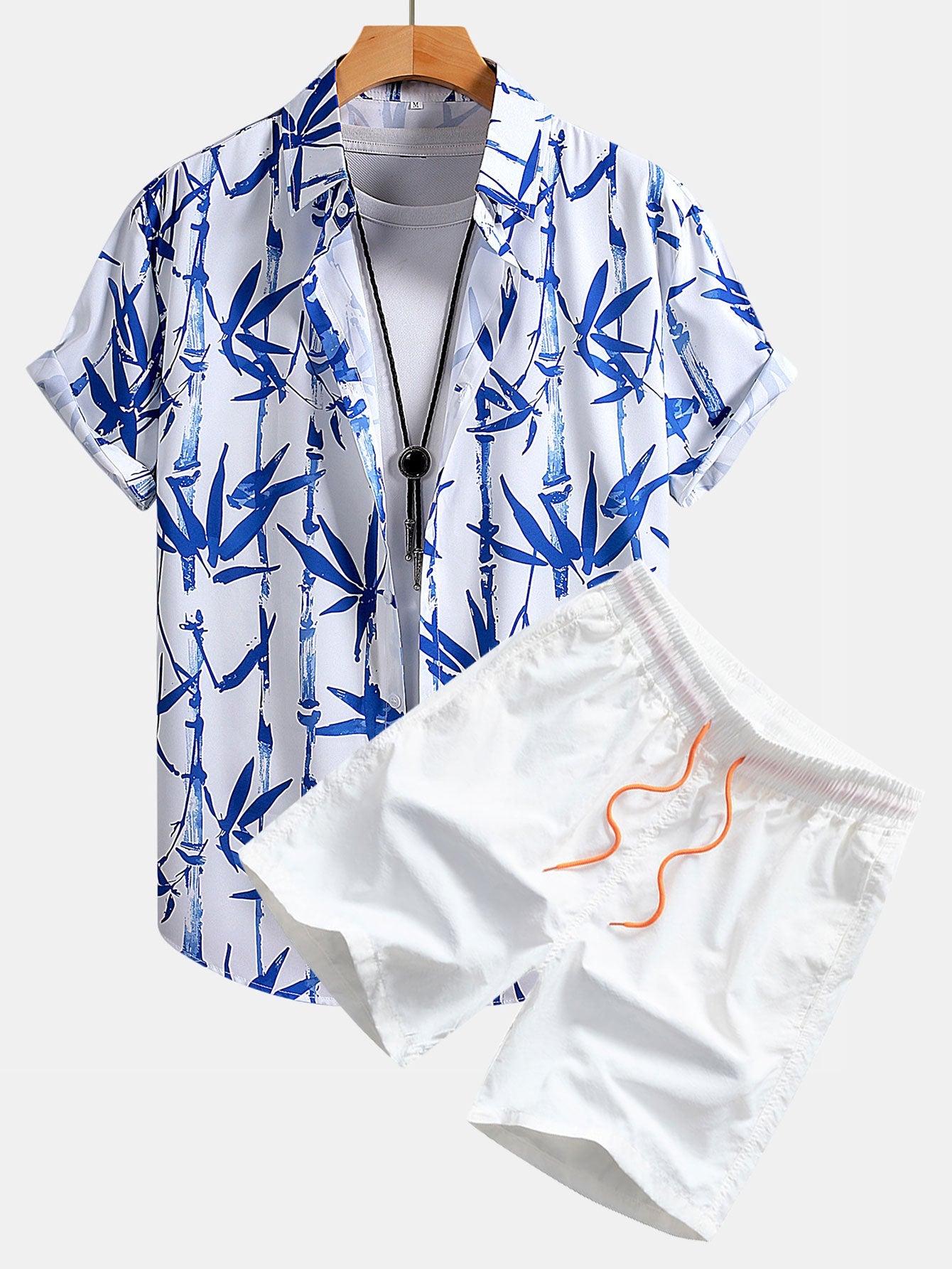 Oriental Ink Bamboo Print Shirt & Swim Shorts Set