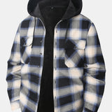 Flannel Fleece Lined Button Up Hooded Shirt