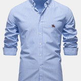 Cowboy Embroidery Cotton Oxford Stripe Shirt