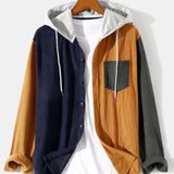 Long Sleeve Color Block Hooded Corduroy Overshirt