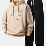 Line Dachshund Print Relax Fit Hoodie & Pleated Pintuck Sweatpants Set