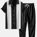 Linen Patchwork Bowling Shirt & Straight Leg Linen Pants Set
