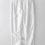 Striped Crochet V Neck Polo & Straight Leg Linen Pants Set