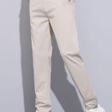 Contrast Trim Textured Zipper Knit Polo & Elastic Waist Trousers Set
