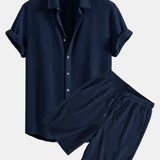 Waffle Shirt & Drawstring Waffle Shorts Set