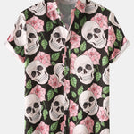 Skull Rose Print Button Up Shirt