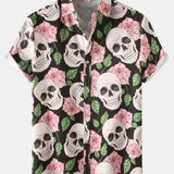 Skull Rose Print Button Up Shirt