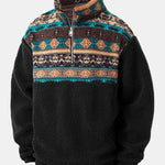 Quarter Zip Ethnic Geometric Patchwork Teddy Sweatshirt & Corduroy Pants Set