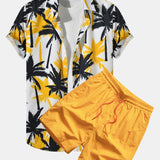 Palm Tree Print Shirt & Swim Shorts Set