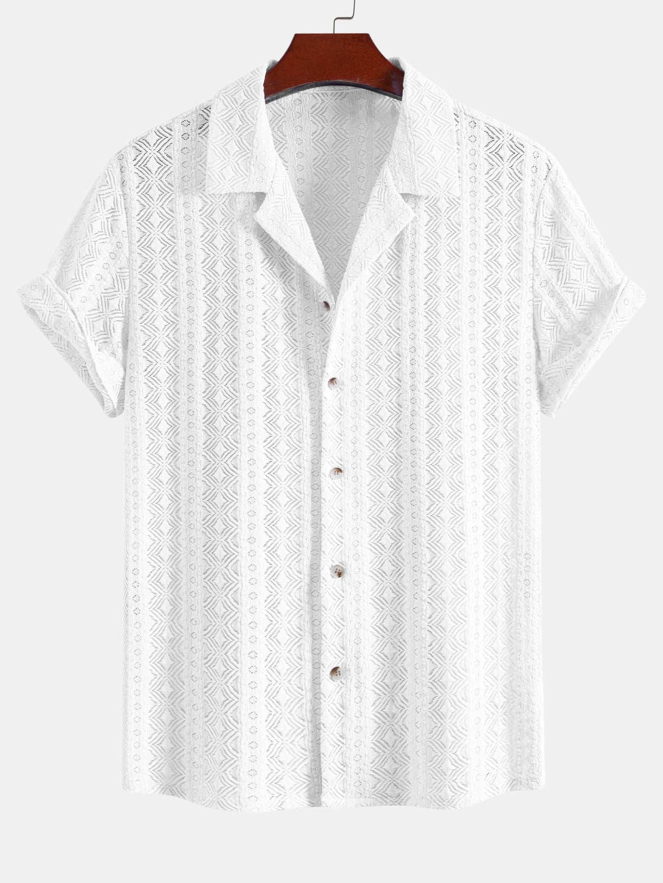 Geometric Jacquard Cuban Shirt & Crinkle Textured Drawstring 5" Shorts Set