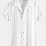 Geometric Jacquard Cuban Shirt & Straight Leg Linen Pants Set
