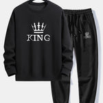 King Crown Print Relax Fit Crew Neck Sweatshirt & Jogging Pants Set