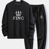 King Crown Print Relax Fit Crew Neck Sweatshirt & Jogging Pants Set