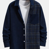 Long Sleeve Plaid Corduroy Patchwork Shirt