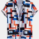 Striped Color Block Print Shirt & Swim Shorts Set