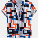 Striped Color Block Print Shirt & Swim Shorts Set