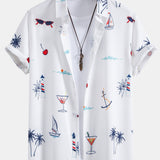 Palm Tree Nautical Print Button Up Shirt