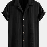 Texture Jacquard Cuban Shirt & Crinkled Textured Drawstring Shorts Set